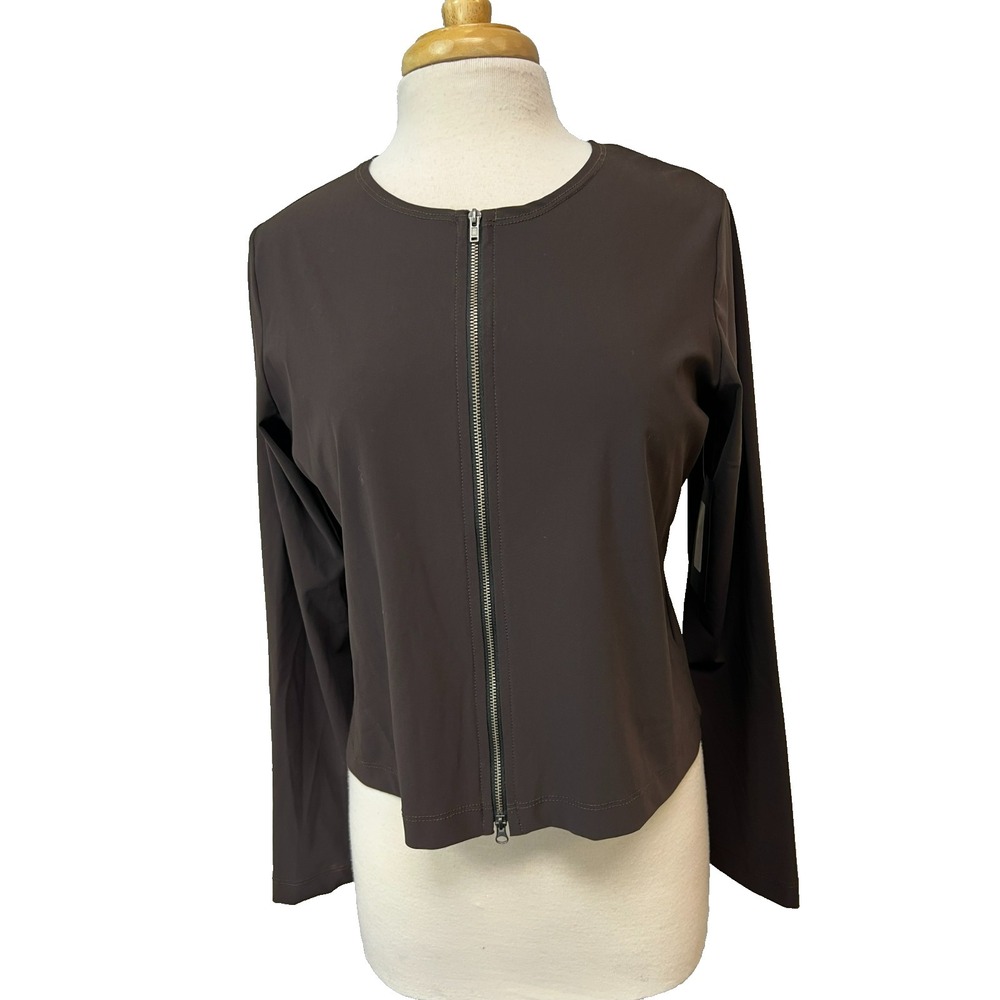 Bryn Walker NWT Microfiber Jersey Zip Jacket Brown Long Sleeve Collarless SZ‎ M